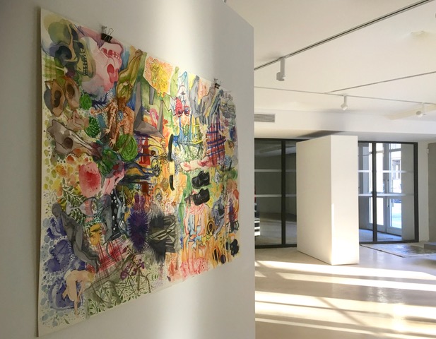 Exposition NOW, oeuvre de Pascale Lefebvre, Meli-melo N°2, aquarelle sur papier canson 640 grm, 105X75 cm, 2016